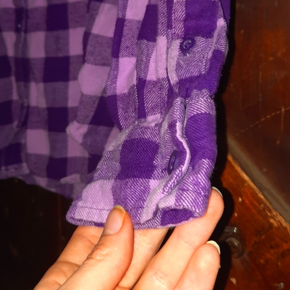 🍀3/15 Girls Purple Flannel Button Down Shirt - Picture 6 of 9